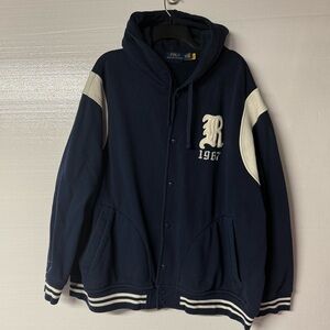 Polo Ralph Lauren Jacket Men 3XB Blue Baseball Logo Button Front Hooded Big&Tall